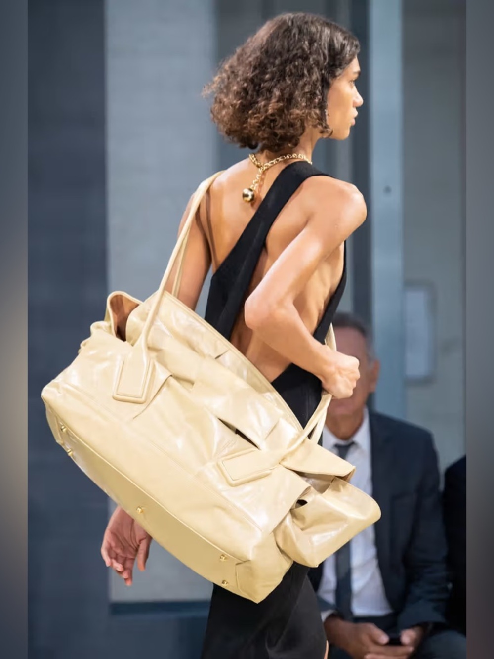 Bottega Veneta tapioca lambskin arco maxi slouch bag retail $5000